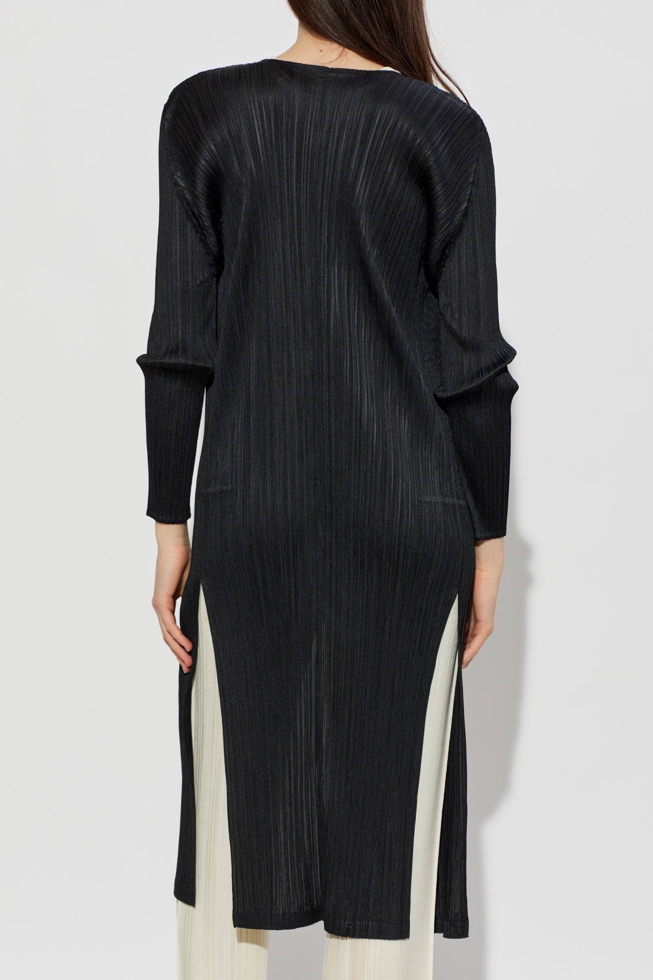 Pleats Please Issey Miyake Pleated cardigan with side slits